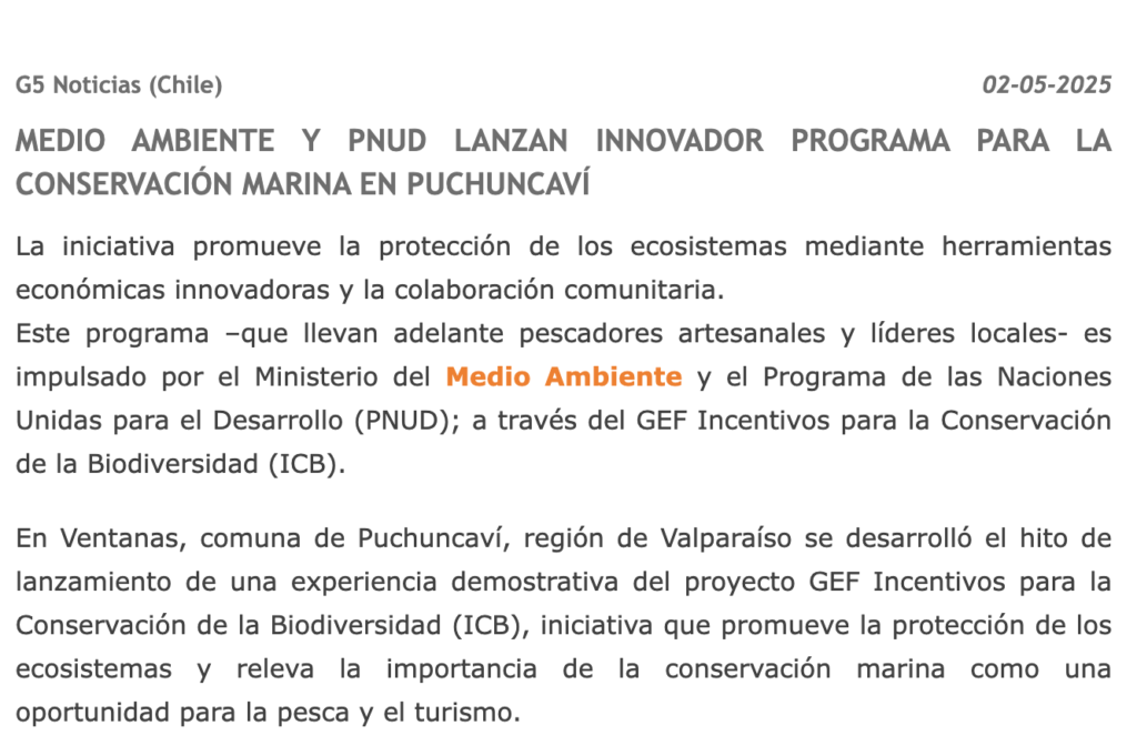 Medio Ambiente y PNUD lanzan innovador programa para la conservación marina en Puchuncaví