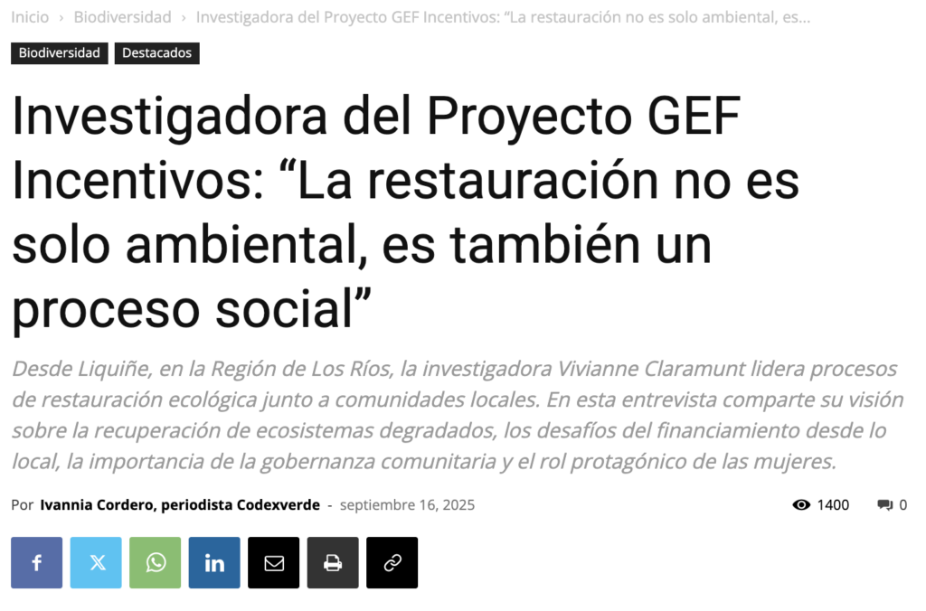 Investigadora del Proyecto GEF Incentivos: “La restauración no es solo ambiental, es también un proceso social”