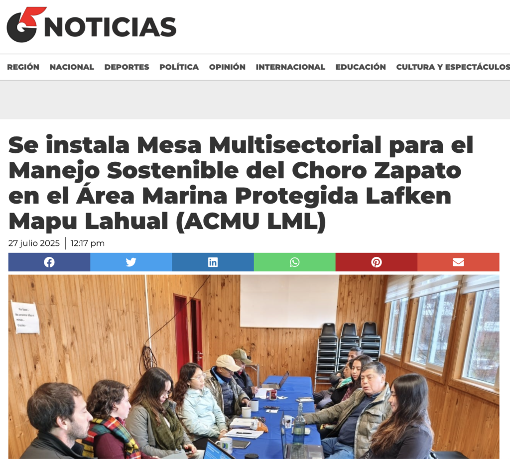 Se instala Mesa Multisectorial para el Manejo Sostenible del Choro Zapato en el Área Marina Protegida Lafken Mapu Lahual (ACMU LML)
